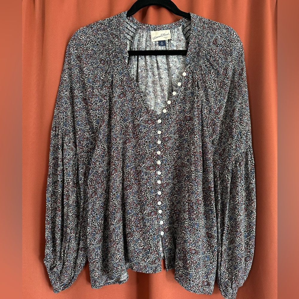 Universal Thread Black Printed Oversized Blouse Womens Size M